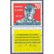 ALO0448NA-SELO ANIVERSÁRIO DE MORTE DO POETA JOHANNES BECHER, COM VINHETA INFERIOR - ALEMANHA ORIENTAL - 1959 - N