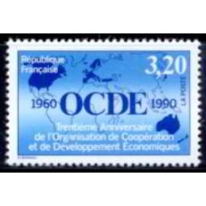 FRA2673M-SELO 30º ANIVERSÁRIO DA OCDE - ORGANIZAÇÃO DE COOPERAÇÃO E DESENVOLVIMENTO ECONÔMICOS - FRANÇA - 1990 - MINT
