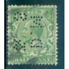 GRB0159UP.02-SELO GEORGE V, 1/2P COM PERFIN FILIGRANA 'H' - GRÃ-BRETANHA - 1924 - U
