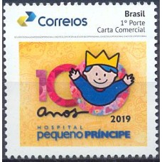 PB0143M-SELO PERSONALIZADO 100 ANOS DO HOSPITAL PEQUENO PRÍNCIPE, GOMADO - 2019 - MINT