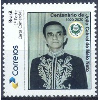 PB0161M-SELO PERSONALIZADO CENTENÁRIO DO NASCIMENTO DE JOÃO CABRAL DE MELO NETO, GOMADO - 2020 - MINT