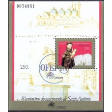 PORB110C-BLOCO 800º ANIVERSÁRIO DO NASCIMENTO DE SANTO ANTONIO DE PÁDUA - PORTUGAL - 1995 - COM CARIMBO OFERTA CTT