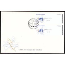 PORFD191-FDC SELOS ETIQUETAS ANO EUROPEU DOS CIDADÃOS, CROUZET CORREIO AZUL - PORTUGAL - 2013