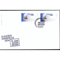 PORFD200-FDC SELOS ETIQUETAS ELEIÇÕES EUROPEIAS 2014 - AGIR,  CROUZET CORREIO AZUL - PORTUGAL - 2014