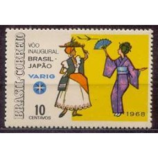 SB0599M-SELO VOO INAUGURAL BRASIL - JAPÃO PELA VARIG - 1968 - MINT