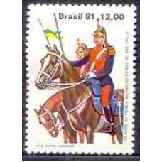 SB1239M-SELO 150 ANOS DA POLÍCIA MILITAR DO ESTADO DE SÃO PAULO, POLÍCIA MONTADA - 1981 - MINT