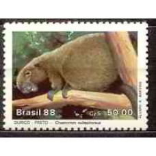 SB1592M-SELO PRESERVAÇÃO DA FAUNA BRASILEIRA - MAMÍFEROS EM EXTINÇÃO, OURIÇO-PRETO - 1988 - MINT