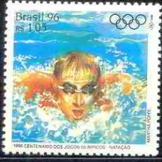 SB1999M-SELO CENTENÁRIO DA 1ª OLIMPÍADA DA ERA MODERNA E XXVI OLIMPÍADA DE ATLANTA, NATAÇÃO - 1996 - MINT