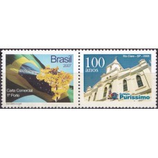 SB2677M.13-SELO PERSONALIZADO BANDEIRA E IPÊ HORIZONTAL, 100 ANOS DO COLÉGIO PURÍSSIMO - RIO CLARO/SP - 2008 - MINT