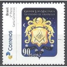 SB3697M.17-SELO PERSONALIZADO PRISMA GOMADO, 90 ANOS DA GRANDE LOJA MAÇÔNICA DO ESTADO DE SÃO PAULO, BRASÃO - 2017 - MINT