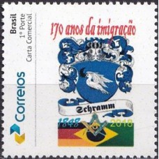 SB3697M.47-SELO PERSONALIZADO PRISMA GOMADO, 170 ANOS DA IMIGRAÇÃO DA FAMÍLIA SCHRAMM - 2018 - MINT