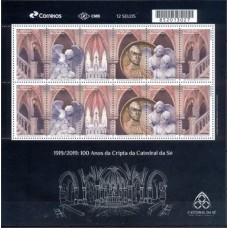 SB3840MF-FOLHA 2 SE-TENANTS 100 ANOS DA CRIPTA DA CATEDRAL DA SÉ - 2019 - MINT