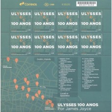 SB4054MF-FOLHA 8 SELOS RELAÇÕES DIPLOMÁTICAS IRLANDA - CENTENÁRIO DA 1ª PUBLICAÇÃO DA OBRA DE ULYSSES - 2022 - MINT