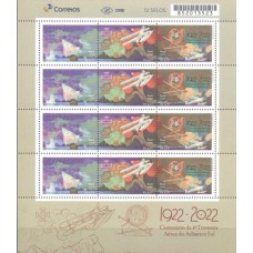 SB4059MF-MINIFOLHA 4 SE-TENANTS CENTENÁRIO DA 1ª TRAVESSIA AÉREA DO ATLÂNTICO SUL - 2022 - MINT