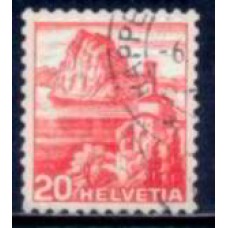 SUI0312U-SELO IGREJA DE CASTANHOLA E LAGO LUGANO - SUÍÇA - 1938 - U