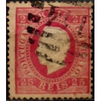 POR0040UA.07-SELO LUÍS 1º, 25R DENTEAÇÃO 12 1/2 - PORTUGAL - 1870/80 - U