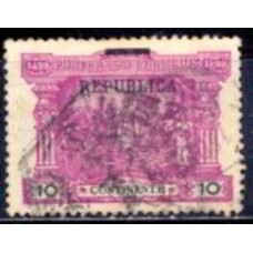 POR0184U-SELO VASCO DA GAMA COM SOBRECARGA REPÚBLICA, 10R - PORTUGAL - 1911 - U
