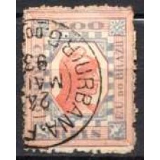 RE0079U.01-SELO TINTUREIRO, 100 RÉIS AZUL E VERMELHO - 1891 - U