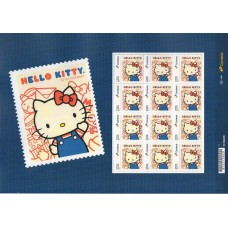 SI0026MF-FOLHA 12 SELOS INSTITUCIONAIS 50 ANOS DA HELLO KITTY, ROUPA AZUL - 2024 - MINT