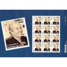 SI0111MF-FOLHA 12 SELOS INSTITUCIONAIS GABRIELA MISTRAL - 80º ANIVERSÁRIO DO PRÊMIO NOBEL DE LITERATURA - 2025 - MINT