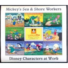 SVI2708MFA-MINIFOLHA PERSONAGENS DISNEY NO TRABALHO IV - MAR E COSTA MARÍTIMA, 8 VALORES - SÃO VICENTE - 1995 - FERRUGEM NAS BORDAS, SELOS MINT