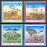 ALO2915N-SÉRIE EXPOSIÇÃO FILATÉLICA LILIENTHAL 91 - MÁQUINAS VOADORAS HISTÓRICAS - ALEMANHA ORIENTAL - 1990 - N