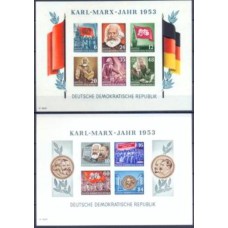 ALOB002ND-SÉRIE 2 BLOCOS 70º ANIVERSÁRIO DA MORTE DE KARL MARX - ALEMANHA ORIENTAL - 1953 - N - SEM DENTEAÇÃO