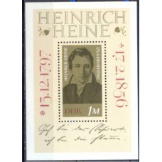 ALOB032M-BLOCO 175º ANIVERSÁRIO DE NASCIMENTO DO POETA E ESCRITOR HEINRICH HEINE - ALEMANHA ORIENTAL - 1972 - MINT