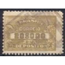 DE0017U-SELO DEPÓSITO CIFRA FORMATO MENOR, FILIGRANA 'D', DENTEAÇÃO 11X11,5, 20$000 - 1920/31 - U