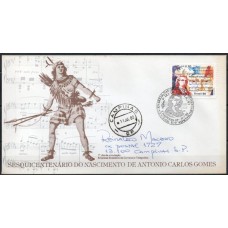 FD0396.02-FDC SESQUICENTENÁRIO DO NASCIMENTO DE CARLOS GOMES - 1986 - CBC CAMPINAS - CIRCULADO