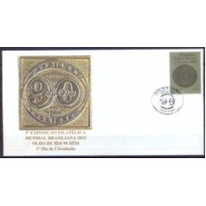 FN3291-FDC EXPOSIÇÃO FILATÉLICA BRASILIANA 2013 - OLHO DE BOI 90 RÉIS - 2013 - CBC RIO DE JANEIRO
