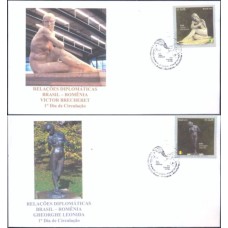 FN3569-SÉRIE 2 FDCS RELAÇÕES ROMÊNIA - ESCULTURAS - 2015 - CBC BRASÍLIA