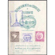 FO0001.02-FOLHINHA OFICIAL CENTENÁRIO DE NASCIMENTO DO BARÃO DO RIO BRANCO - 1945 - CBC RIO DE JANEIRO