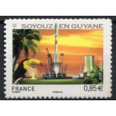 FRAZ0470M-SELO DECOLAGEM NO FOGUETE RUSSO SOYOUZ NA GUIANA - AUTOADESIVO - FRANÇA - 2010 - MINT