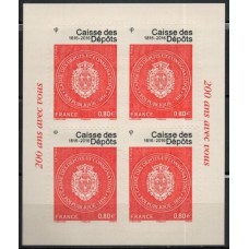 FRAZ1269MFA-BLOCO BICENTENÁRIO DA CAIXA DE DEPÓSITOS - AUTOADESIVO - FRANÇA - 2016 - MINT