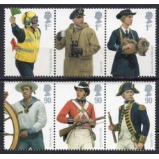 GRB3183MS-SÉRIE SE-TENANTS UNIFORMES MILITARES DE ONTEM E DE HOJE III - MARINHA REAL - GRÃ-BRETANHA - 2009 - MINT