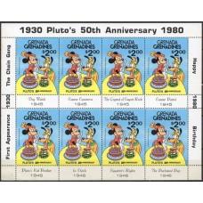 GRS0378MF-MINIFOLHA 50º ANIVERSÁRIO DO PLUTO - GRANADINAS - 1981 - MINT
