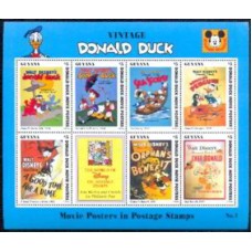 GUY3182MFA-MINIFOLHA POSTERS DAS PRODUÇÕES DISNEY Nº 1, 7 VALORES - GUIANA - 1994 - MÍNIMA FERRUGEM EM UMA BORDA, SELOS MINT