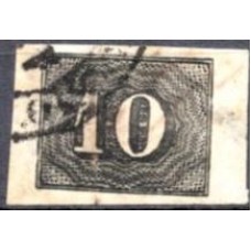 IM0011U.05-SELO VERTICAL, 10 RÉIS - 1850 - U - COM PEQUENO FURO, QUASE IMPERCEPTÍVEL