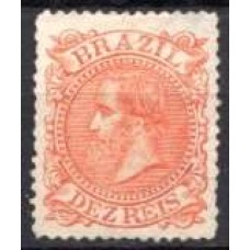 IM0052N.01-SELO DOM PEDRO II CABEÇA GRANDE, 10 RÉIS LARANJA - 1885 - N - CORTE MÍNIMO QUASE IMPERCEPTÍVEL NA BORDA DIREITA