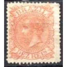 IM0052U.04-SELO DOM PEDRO II CABEÇA GRANDE, 10 RÉIS LARANJA - 1885 - U - CORTE MÍNIMO NA BORDA SUPERIOR