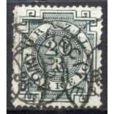 IM0061U.01-SELO CIFRA, 20 RÉIS VERDE RUSSO - 1884 - U - COM SENÕES NA BORDA DIREITA