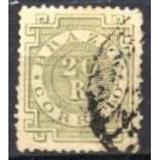 IM0062U.05-SELO CIFRA, 20 RÉIS OLIVA ESVERDEADO 'R' COM PONTO - 1887 - U
