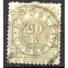 IM0062U.06-SELO CIFRA, 20 RÉIS OLIVA ESVERDEADO 'R' COM PONTO - 1887 - U