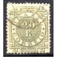 IM0062U.07-SELO CIFRA, 20 RÉIS OLIVA ESVERDEADO 'R' COM PONTO - 1887 - U