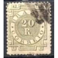 IM0062U.08-SELO CIFRA, 20 RÉIS OLIVA ESVERDEADO 'R' COM PONTO - 1887 - U