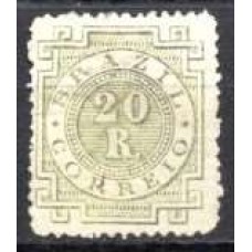 IM0062U.09-SELO CIFRA, 20 RÉIS OLIVA ESVERDEADO 'R' COM PONTO - 1887 - U