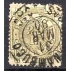 IM0062U.12-SELO CIFRA, 20 RÉIS OLIVA ESVERDEADO 'R' COM PONTO - 1887 - U
