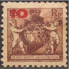 LIE0062NB-SELO DE 1921 COM SOBRECARGA, 10S SOBRE 13R - LIECHTENSTEIN - 1924 - N