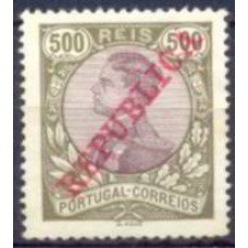 POR0180N-SELO MANOEL II COM SOBRECARGA REPÚBLICA, 500R - PORTUGAL - 1910 - N